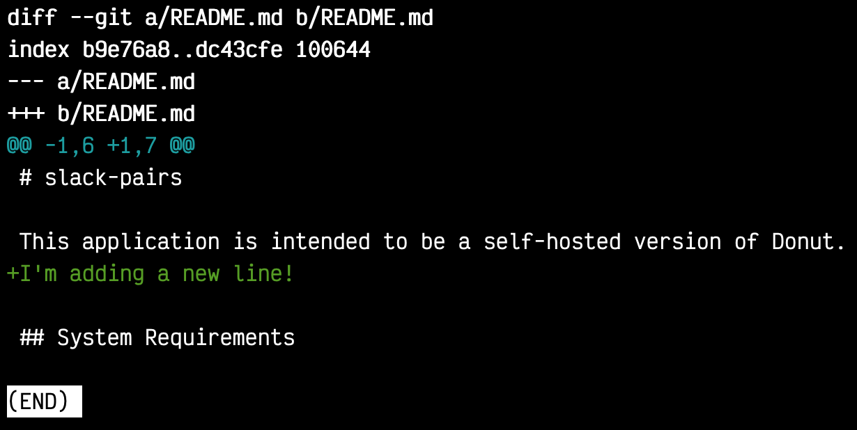 output of git diff