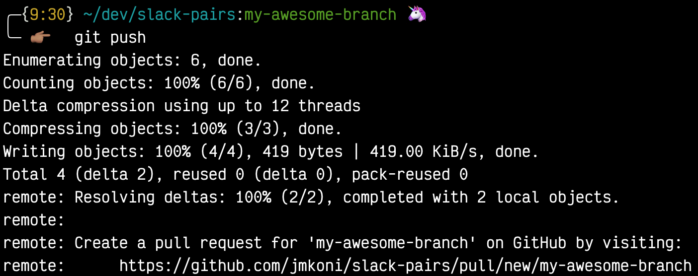 output from git push