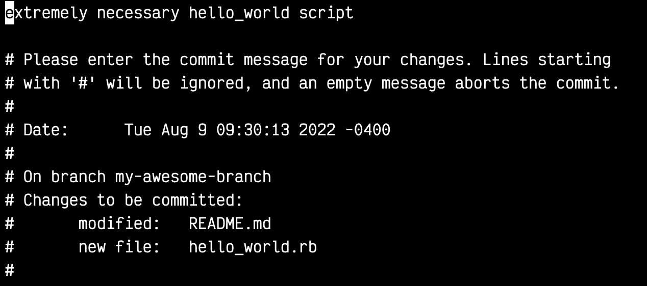 output from git commit --amend
