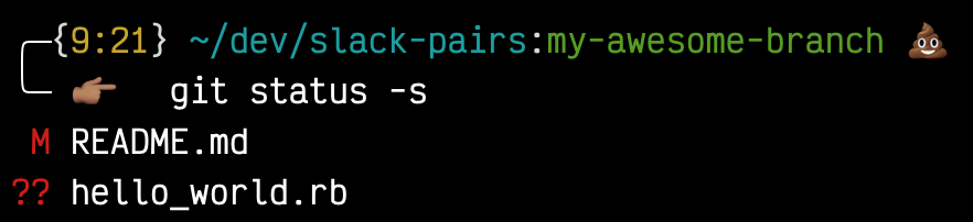 command prompt showing the results of git status -s